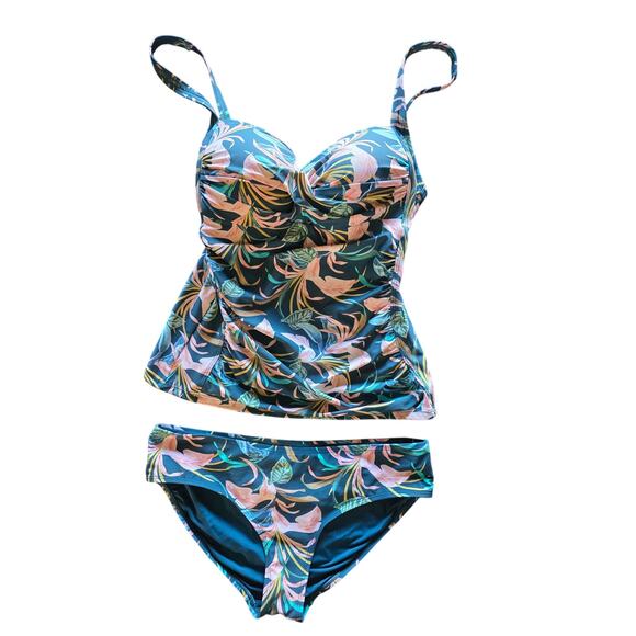 Niptuck Swim Suit 2 Piece 10 Womens Green Tropical Pullover Beach Set - Picture 1 of 6